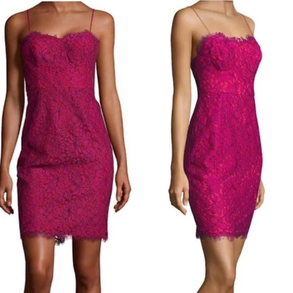 Likely Revolve Pink and Red Lace spaghetti strap cocktail dress